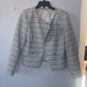 Halogen Navy, Light Blue & White Tweed Collarless Blazer